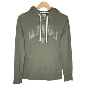 American Eagle Outfitters AEO Super Soft Logo Hoodie Size XS Olive Green Casual